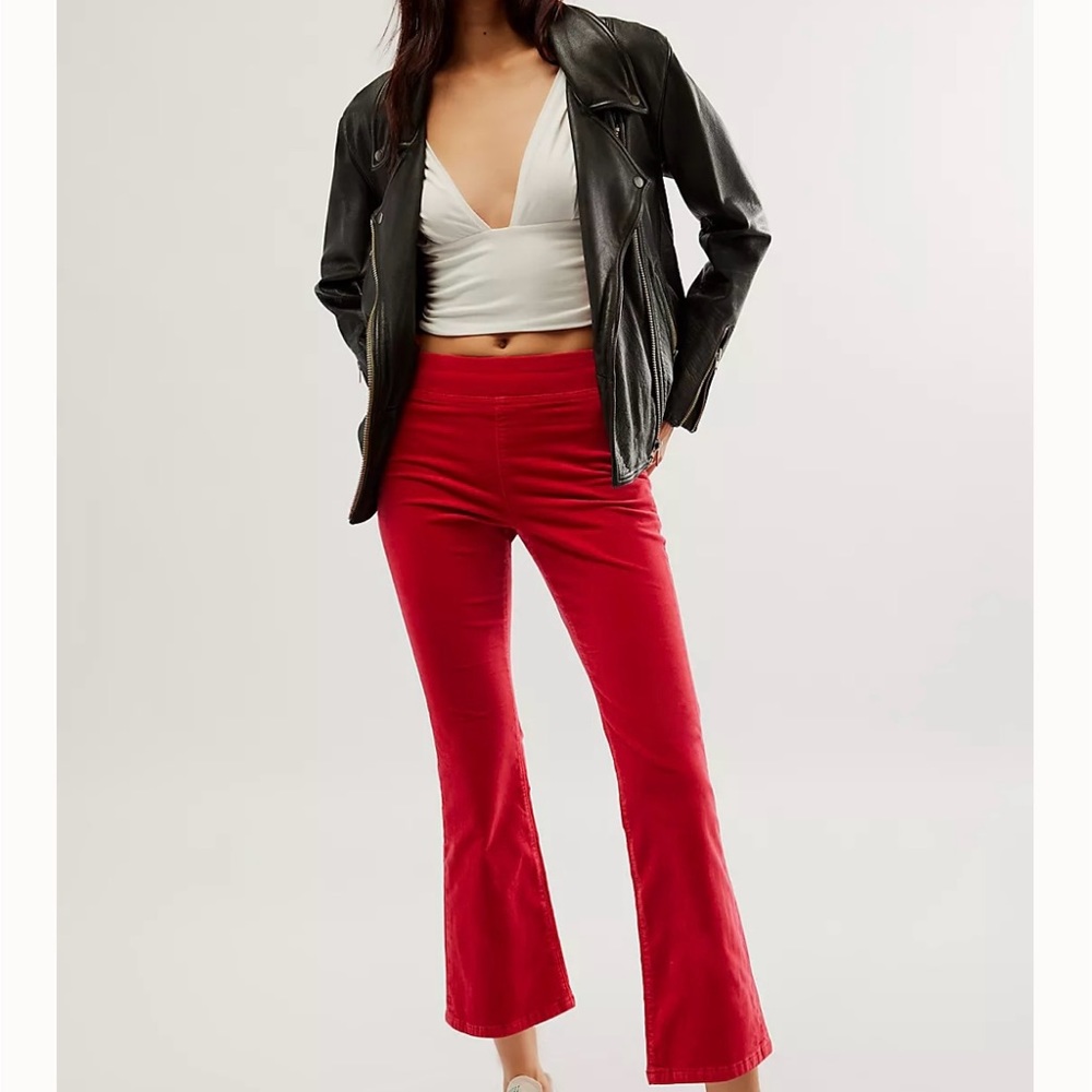 Free People In My Feelings Velvet Corduroy Crop Slim Flare Pants BLACK XS